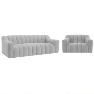 Kit 1 Sofá 150cm 2 Poltrona Luxo Recepção Sala Elegance Linho Cinza Claro