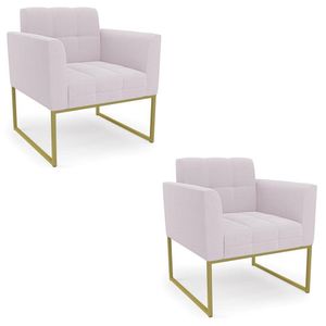 Poltrona Sala Base Industrial Dourado Kit 2 Ana Bouclé Rosê - Ibiza