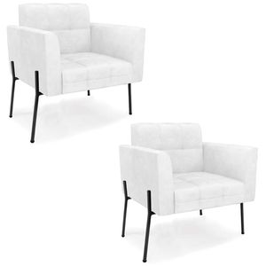 Poltrona Sala Pé Metal Preto Kit 2 Ana Sintético Pu Branco - Ibiza