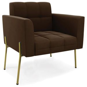 Poltrona Sala Pés Metálicos Dourado Ana Suede Marrom - Ibiza