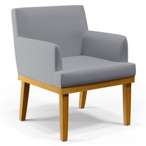 Poltrona Decorativa Sala De Estar E Recepção Vitória W01 Linho Cinza - Mpozenato