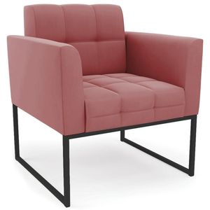 Poltrona Decorativa Base Industrial Preto Ana Suede Rosê - Ibiza