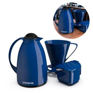 Kit Café Prático Com Garrafa Térmica, Açucareiro E Suporte Para Filtro Azul