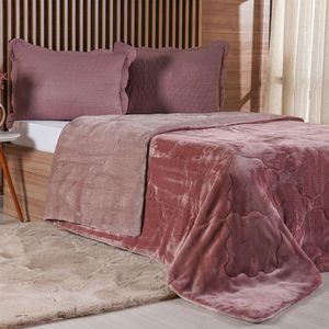 Edredom Queen Plush Bicolor Dupla Face 100% Poliéster 220x240cm Cognac