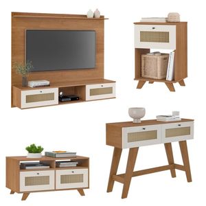 Painel 72 Polegadas Aparador 2 Mesas Tr4 Cinamomo Off White Arly