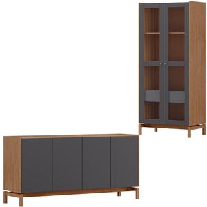 Cristaleira 2 Portas 1 Gaveta Vidro Balcao Buffet 4 Portas Tauari Concret Milani Store
