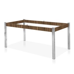 Base Aço Nobre Cláudia Para Tampo De Vidro De 160x90 Cm Cromado Com Nogueira