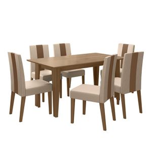 Conjunto De Sala De Jantar Mesa Com 6 Cadeiras Goya Poliman Carvalho