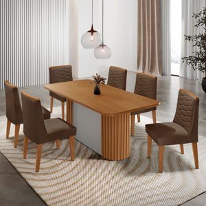 Mesa De Jantar Aspen Com 6 Cadeiras Eloise Moderna Mobília Veludo Marrom/naturalle