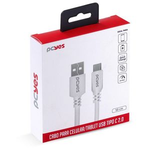 Cabo Usb A 2.0 Para Usb Tipo C 50cm Branco - Puacb-05