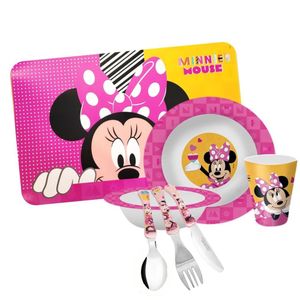 Kit Refeição Infantil Minnie 7 Peças Melamina Prato, Tigela, Copo, Lugar Americano E Talheres - Tuut