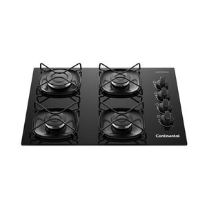 Cooktop 4 Bocas A Gás Continental Mesa De Vidro Preto Com Acendimento Automático Bivolt KC4GR