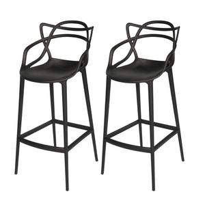 Conjunto 2 Banqueta Allegra Alta Master Empilhavel Resistente Preta Cozinha Americana Balcão Polipropileno