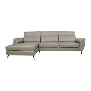 Sofá De Couro Hannover 3 Lugares Com Chaise Baú Esquerda - Avelã