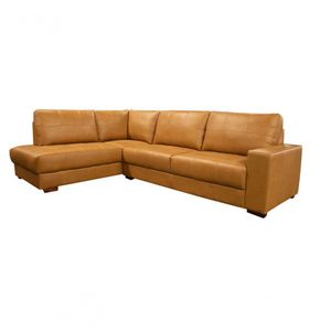 Sofá De Couro Canto Marrocos 3 Lugares Com Chaise Esquerda Caramelo - Mempra Design