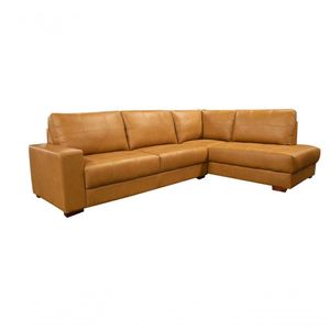 Sofá De Couro Canto Marrocos 3 Lugares Com Chaise Direita Caramelo - Mempra Design