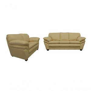 Conjunto Sofá De Couro Gana 3 E 2 Lugares Bege Ivory - Mempra Design