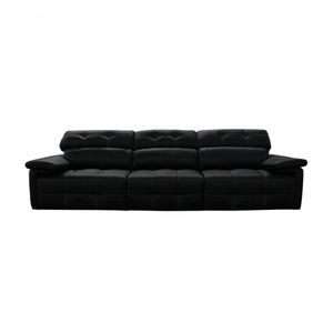 Sofá Retrátil E Reclinável De Couro Queen (3 Módulos) 3,30 M Preto Pigmentado - Mempra Design