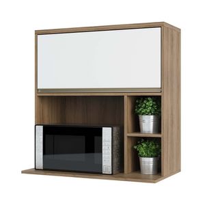Armário Aéreo 80 Cm 1 Porta Basculante Nicho Micro Conjugado E Nicho Lateral Mel Luciane Móveis Vanilla Com Branco
