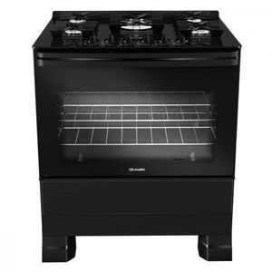 Fogão Mueller 5 Bocas Com Mesa De Vidro E Grades De Ferro Preto Bivolt