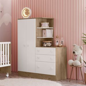 Guarda Roupa Com Cômoda Infantil 3 Gavetas Cabideiro E 2 Portas