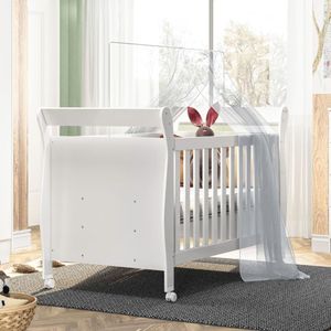 Berço Mini Cama Slim Com Rodizios E Proteção Com Colchão Cor Branco