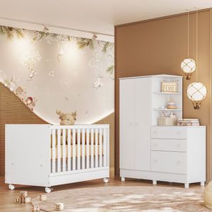 Quarto Bebê Completo Doce Sonho com Berço Colchão e Guarda Roupa