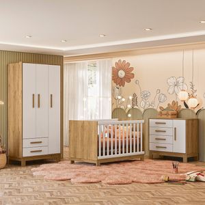 Conjunto Quarto Bebê Slim Berço Cômoda Guarda Roupa E Colchão