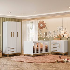 Conjunto Quarto Bebê Slim Berço Cômoda Guarda Roupa E Colchão