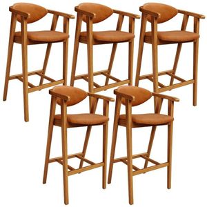 Kit 5 Banquetas Alta Para Cozinha Bancada Bar Sala De Jantar Fixa Cecília L02 Couríssimo Canela - Lyam Decor