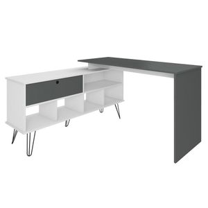 Mesa Para Escritório Escrivaninha Em L Home Office Kalil A02 Branco Grafito - Lyam Decor