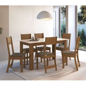 Conjunto De Mesa 1,50cm Belgica Com 6 Cadeiras Indekes Freijo/off White/cacau