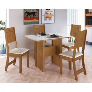 Conjunto De Mesa 1,10cm Com 4 Cadeiras Dublin Indekes Freijo/off White/linho