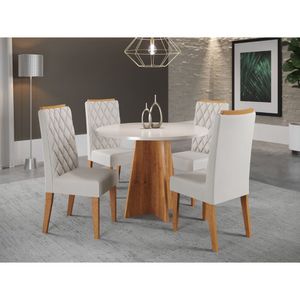 Conjunto Sala De Jantar Mesa Columbia Com 4 Cadeiras Iza Mel/blonde/veludo Marfim