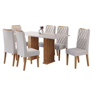 Conjunto Mesa Viero Miami 6 Cadeiras Iza Mel/blonde/veludo Marfim
