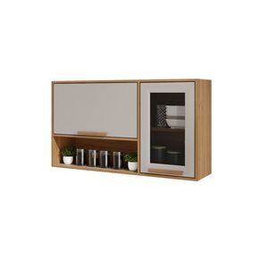 Armário Aéreo Cozinha Flórida Pta Báscula Vidro Fumê Salleto Cinamomo/ Off White