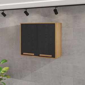 Armário Aéreo Cozinha Flórida 80cm 2 Portas Salleto Cinamomo Com Preto