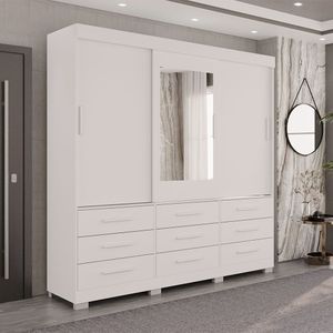 Guarda Roupa New Star 3 Portas 9 Gavetas Com Espelho Salleto Branco