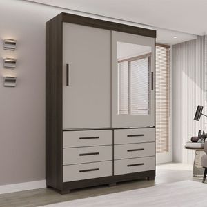 Guarda Roupa New Star 2 Portas 6 Gavetas Com Espelho Salleto Savana/off