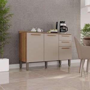 Balcão De Cozinha New Valência 120cm 3 Pts 2 Gavetas Salleto Cinamomo/ Off White