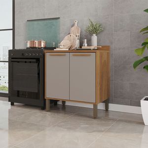 Balcão Cozinha Flórida 2 Portas 80cm Salleto Cinamomo/ Off White
