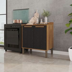 Balcão Cozinha Flórida 2 Portas 80cm Salleto Cinamomo Com Preto