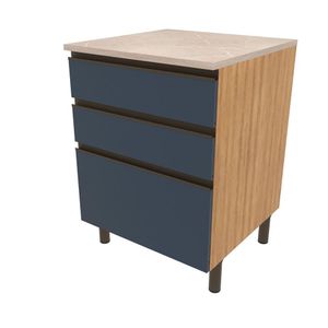 Balcão Bartira Cristal Em Mdp Com 2 Gavetas, 1 Gavetão, 60cm Lâmina De Mel/azul Royal