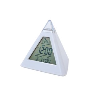 Relogio Digital Piramide De Mesa Calendario Despertador Termometro Cabeceira Branco