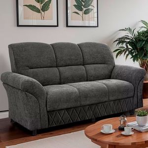Sofá 3 Lugares Cama Inbox Mourato 187cm De Largura Em Bouclé Cinza Escuro