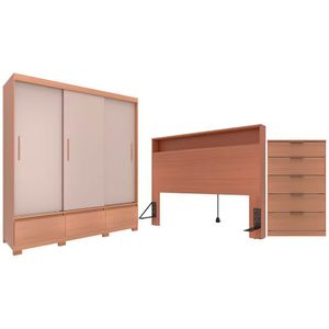 Guarda Roupa Bartira Monza Cômoda Versatti Cabeceira Casal Avelã-cappuccino