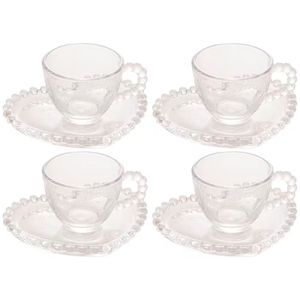 Conjunto Com 4 Xícaras E Pires Para Café Wolff Pearl Coração Em Cristal - 85 Ml Cristal