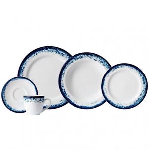 Aparelho De Jantar 20 Peças P.schmidt Real Névoa Porcelana Branco E Azul