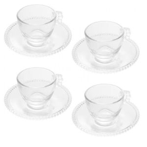 Conjunto 4 Xícaras E Pires Café Wolff Pearl Em Cristal 80ml Transparente