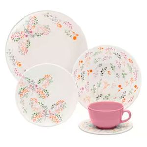 Aparelho De Jantar Oxford Jardim Secreto Em Cerâmica Verde Com Rosa